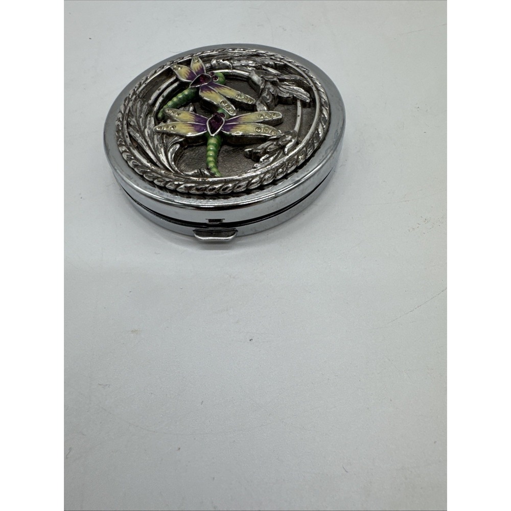BRIGHTON Compact Double Mirror French Garden Silver Dragonfly Rhinestone RARE - Picture 2 of 5